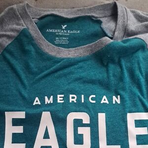 American Eagle Teal and Gray Tee